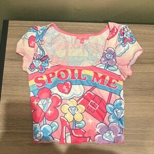 Sugar Thrillz Colorful Graphic Spoil Me Top Size XS